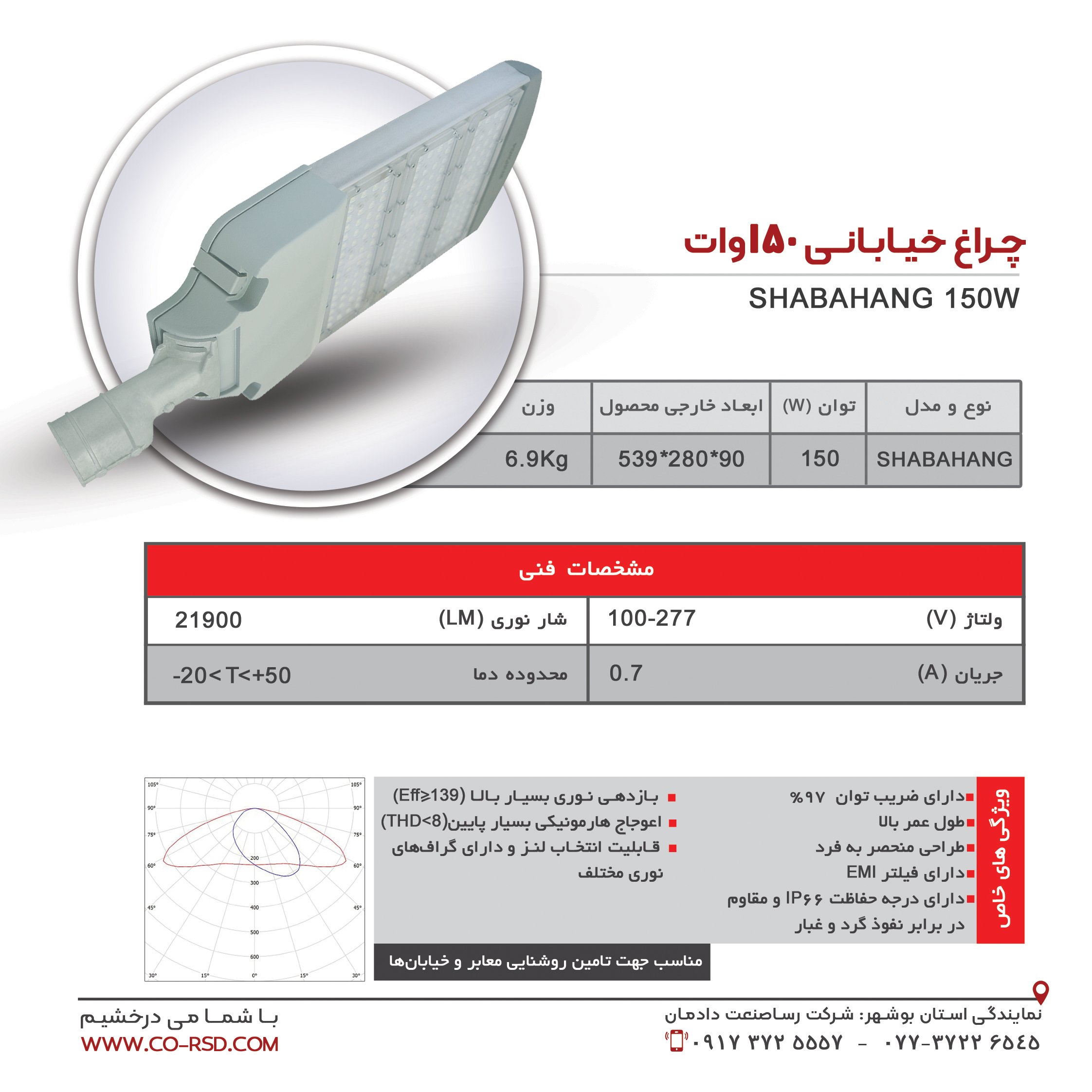 چراغ خیابانی 150 وات مدل SHABAHANG